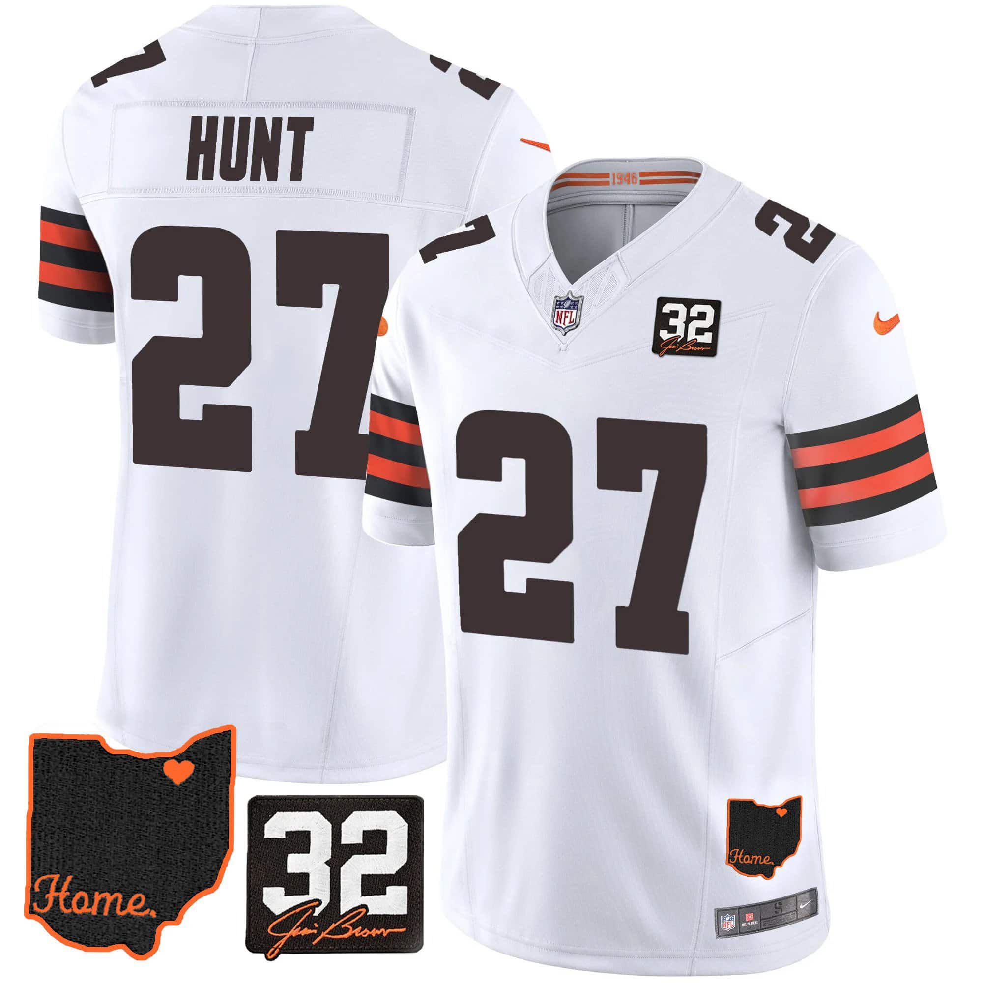 Men Cleveland Browns #27 Hunt White Memorial Home Patch 2024 Nike NFL Jersey->indianapolis colts->NFL Jersey